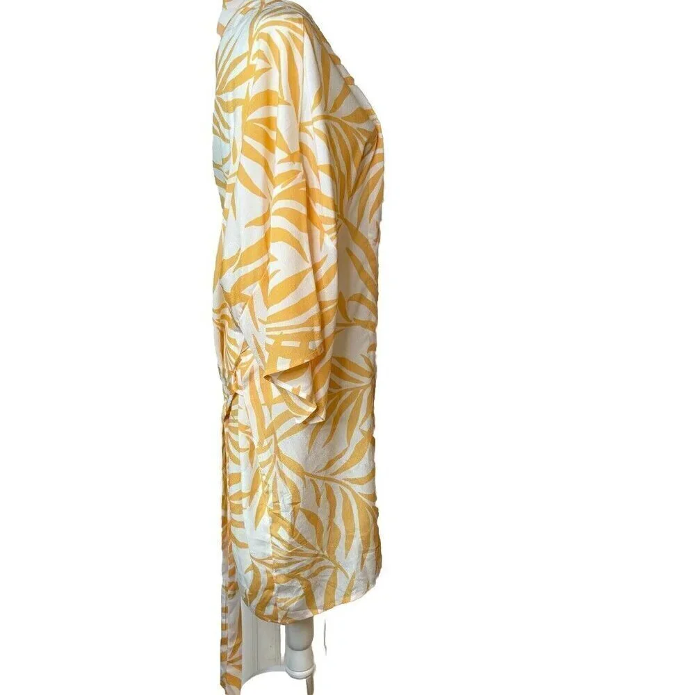 Maison Du‎ Soir Magnolia Palm XL/2XL Open Front Tie Sash Kimono Robe Cover Up
